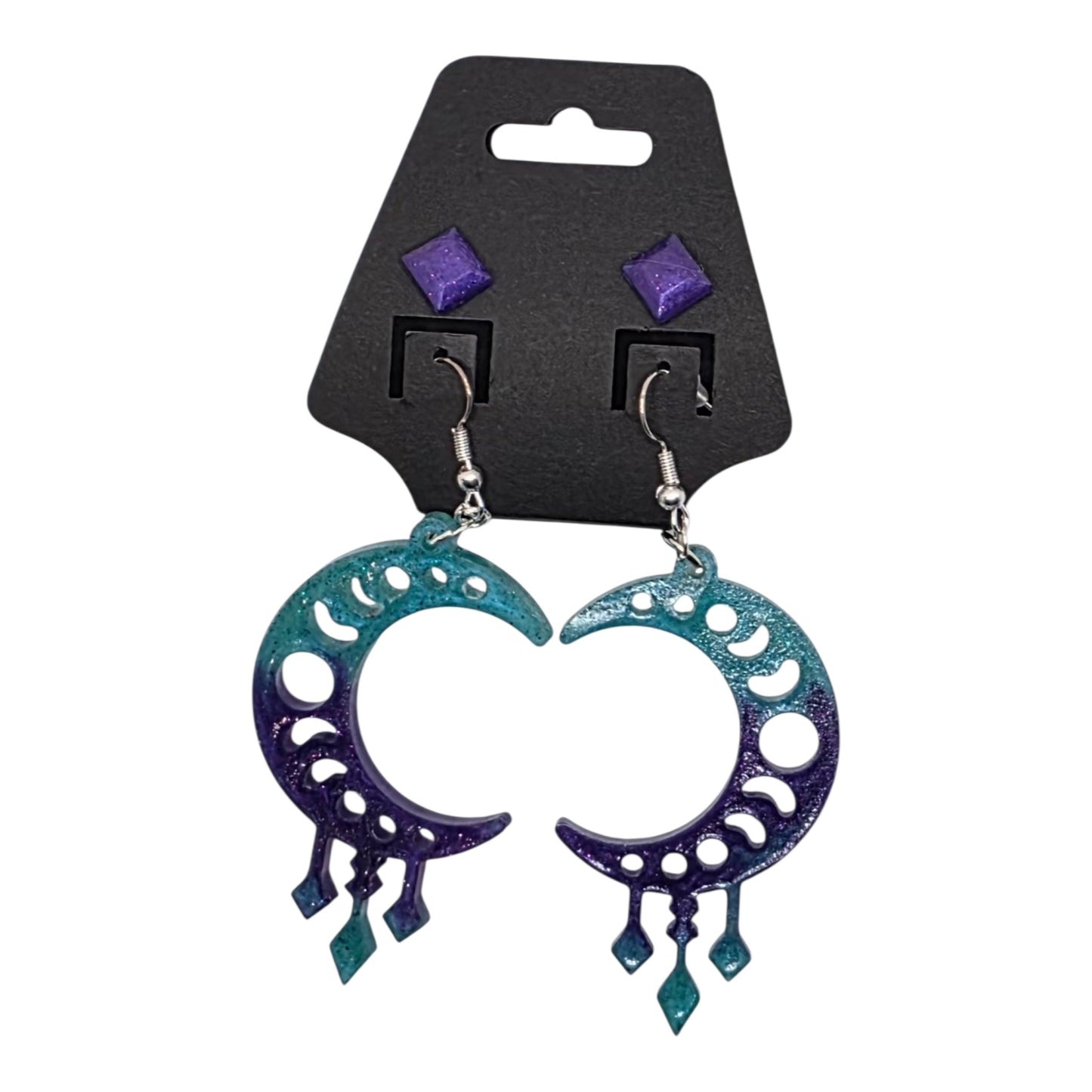 Purple and blue moon with phases and purple studs