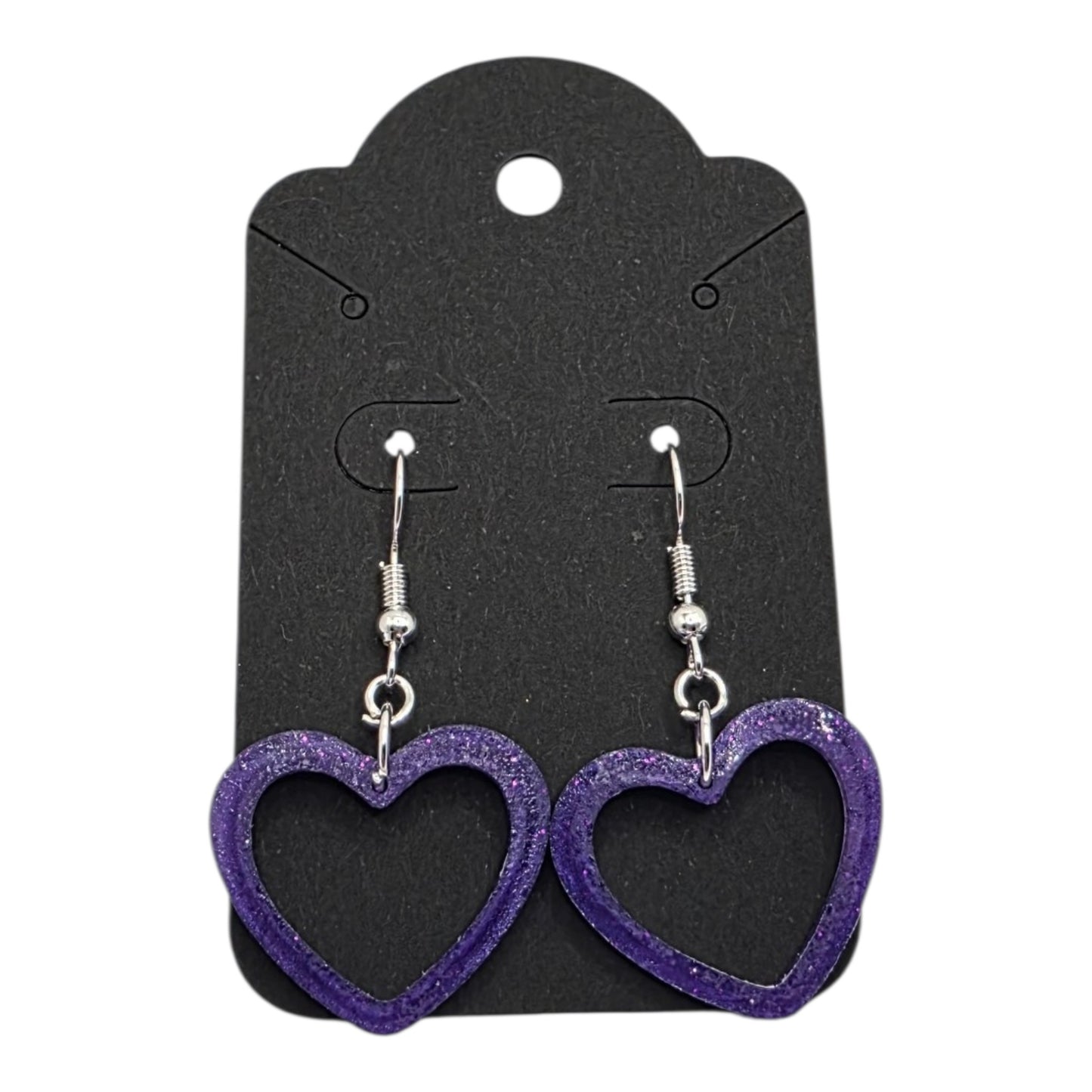 Amethyst Glow Resin Heart Dangle Earrings