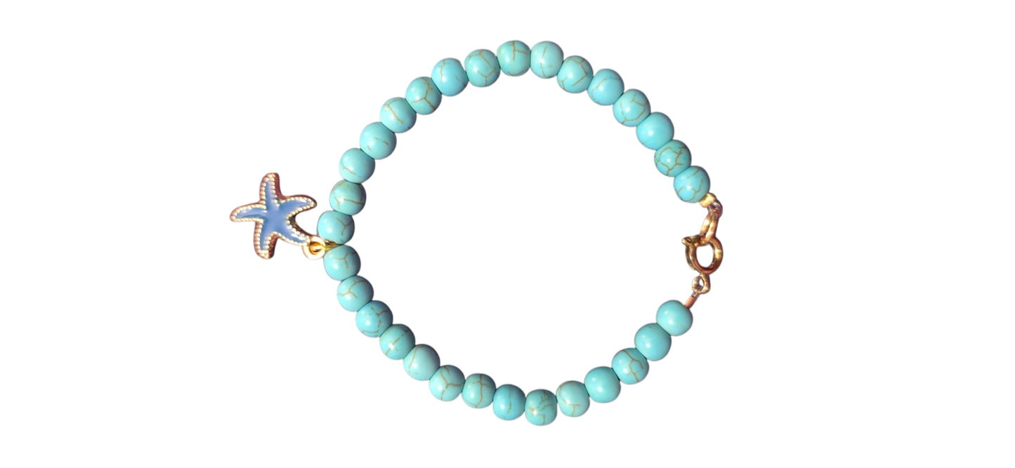 Turquoise starfish glass beaded bracelet