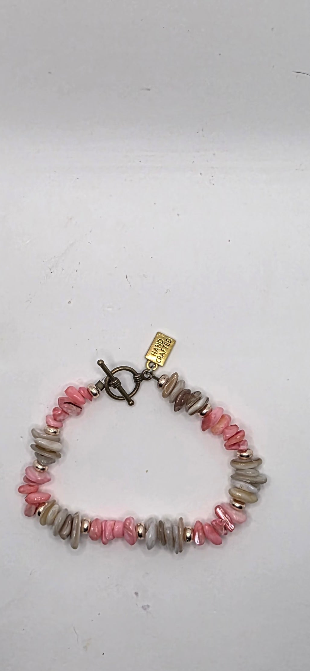 Pink & Neutral Chunky Chip Bead Bracelet – Handmade Boho Jewelry