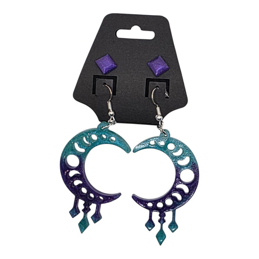 Purple and blue moon with phases and purple studs