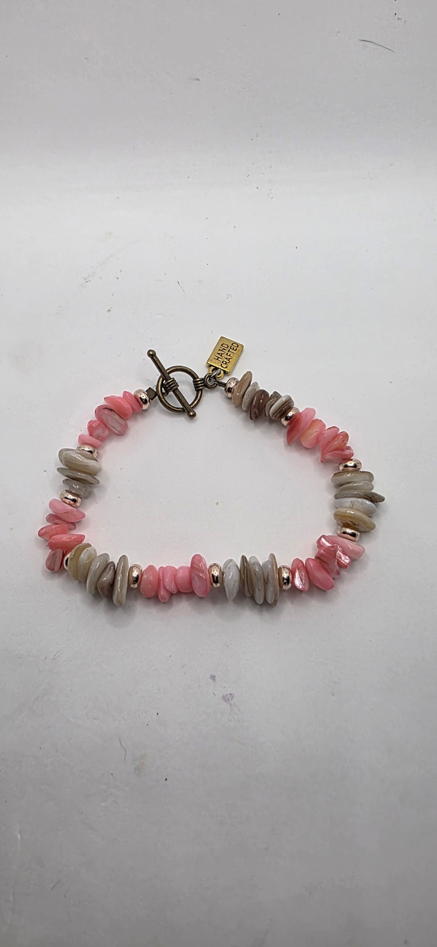 Pink & Neutral Chunky Chip Bead Bracelet – Handmade Boho Jewelry