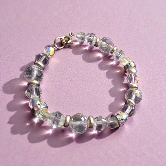 Crystal Clear Glass Bead Bracelet with Silver & Diamond Accents