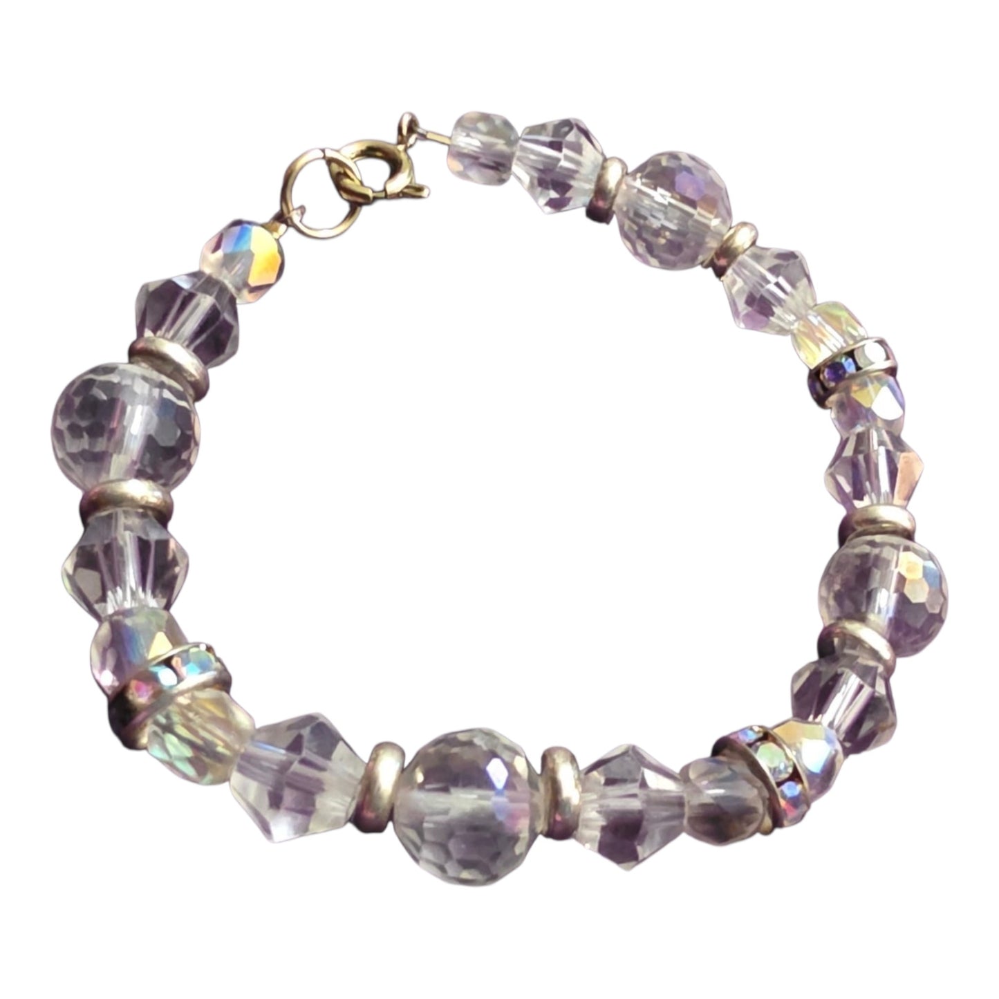 Crystal Clear Glass Bead Bracelet with Silver & Diamond Accents