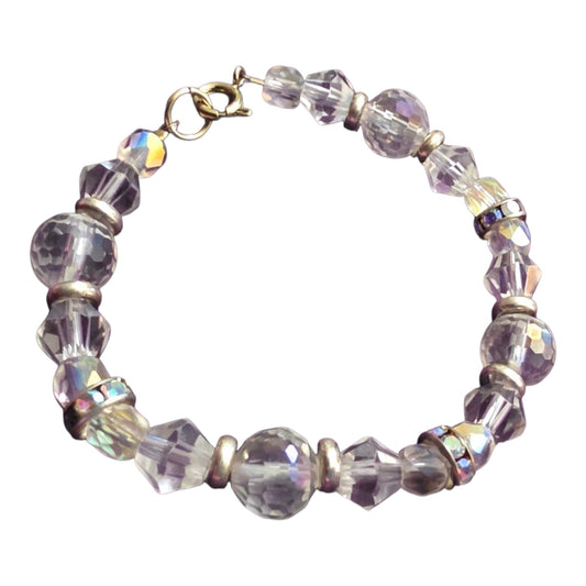 Crystal Clear Glass Bead Bracelet with Silver & Diamond Accents
