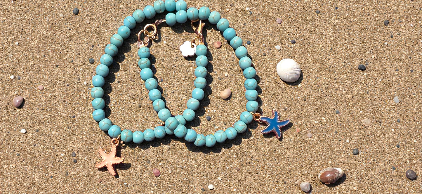 Turquoise starfish glass beaded bracelet