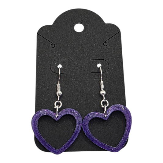 Amethyst Glow Resin Heart Dangle Earrings